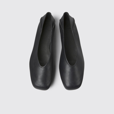Overhead view of Casi Myra Black Leather Women's Moccasins.