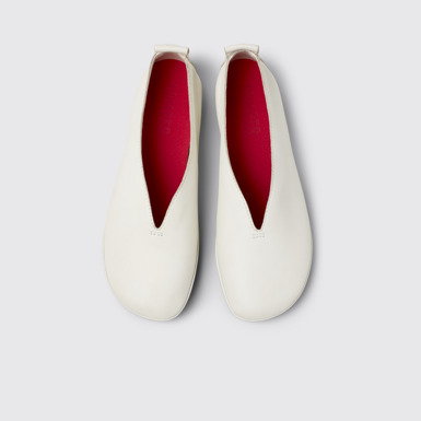 Overhead view of Right Nina White Leather Moccasin Ballerina for Women.