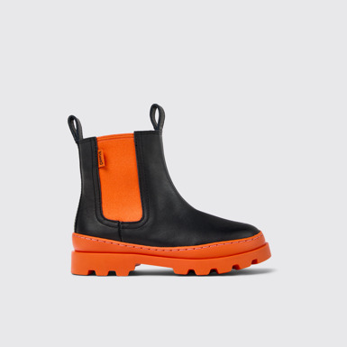 Side view of Brutus Black leather Chelsea boots for kids
